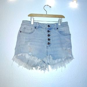 Just USA Frayed Cut Off Exposed Button Fly Jean Shorts